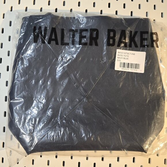 WALTER BAKER x CURATEUR Kate Tote Structured Luxe Vegan Leather Bag Navy Blue - Picture 2 of 8